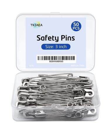 Tkiaea 3 Inches Large Safety Pins Pack of 50 Big Heavy Duty Safety Pins Safety Pins Bulk Stainless Steel Safety Pins Silver
