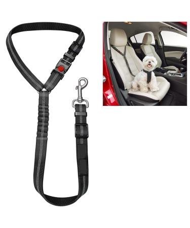 Comfortable Dog Seat Belt Harness for Car - 2-in-1 Leash and Restraint Secures to Headrest. Adjustable Bungee, Strong, Durable, 360 Degree Swivel Attach Won't Twist, Reflective, Easy to Use Black