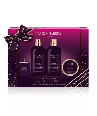 Baylis & Harding Wild Fig & Pomegranate Luxury Candlelit Bathtime Gift Set (Pack of 1) - Vegan Friendly Luxury Candlelit Bath time Gift Set