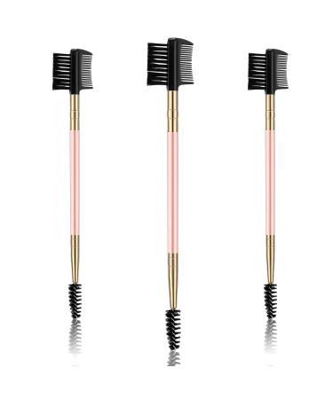 3 Pcs Eyebrow Brush Eyelash Comb Eyelash Shaper and Eyebrow Brush Dual Comb Double Head Eyebrow Brush Eyebrow Eyelash Makeup Grooming Tool for Women Girls Cosmetic Travel (Pink)