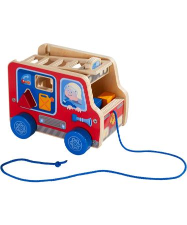 HABA 304317 - Pulling figure fire engine pulling toys for children from 12 months animated to learn to run with building blocks to stick
