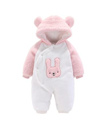 Haokaini Newborn Bear Warmer Snowsuit Cotton Fleece Hooded Romper Jumpsuit for Baby Girls Boys 6-9 Months White+Pink