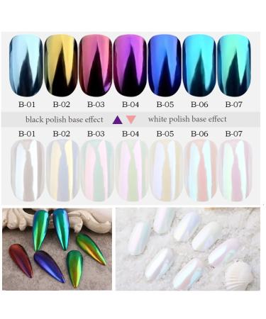 White Pearl Aurora Metallic Nail Powder - Iridescent Holographic Chrome Pigment for Glitter Manicure - 7 Colors Selection - Buy Online on SooperMarket.com