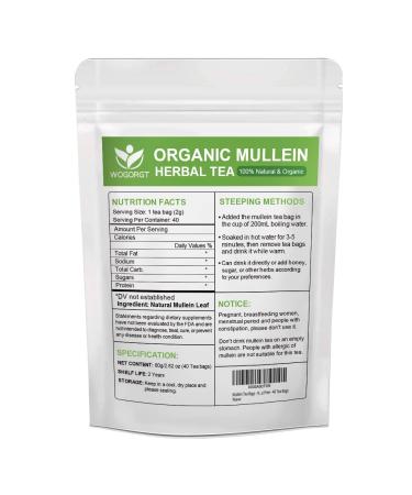 Mullein Tea Bags - Natural Lung Cleanse and Respiratory Support - 40 Caffeine-Free Tea Bags - Buy Online on SooperMarket.com