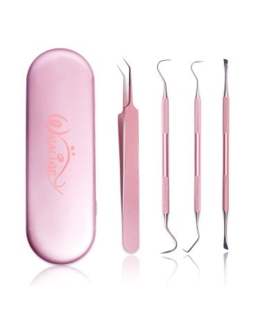 Whaline Craft Adhesive Vinyl Tool 4 Pieces Stainless Steel Precision with Case Weeding Paper Craft Tool Kit for Silhouettes Cameos Lettering Scraper Hook Spatula Tweezers Pink