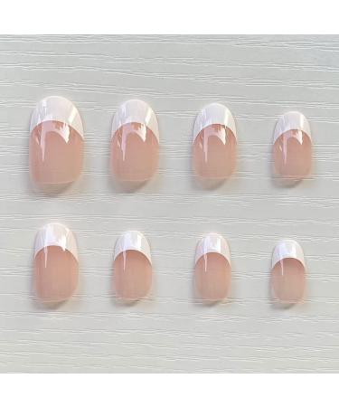 RikView Oval Glossy French Press on False Nails - 24PCS Short White Full Cover Prom Nails for Women and Girls - Buy Online on SooperMarket.com