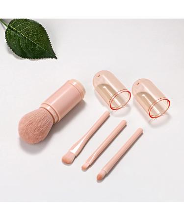 JewelryWe 4 in 1 Retractable Makeup Brush Set - Travel Lip Highlight Eyeshadow & Foundation Brushes | Portable Pink Cosmetic Brushes - Buy Online on SooperMarket.com