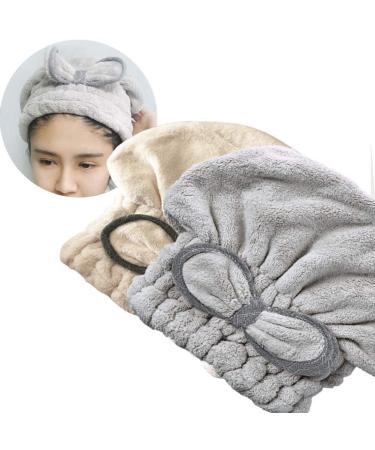 Jseng New Upgrade Microfiber Hair Drying Towel Cap Extrame Soft & Ultra Absorbent Fast Drying Hair Shower Cap for Girls and Women Gray+white