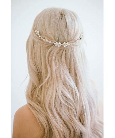 Prosy Bride Wedding Crystal Hair Vines Bridal Headband Flower Rhinestones Hair Comb Slides Hair Accessories for Women and Girls (Silver)