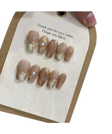 Ruarby Coffin/Ovals Press on Nail French Stripes Fake Nails Acrylic False Nails Artificial Nails Glues on Nail for Womens Girls