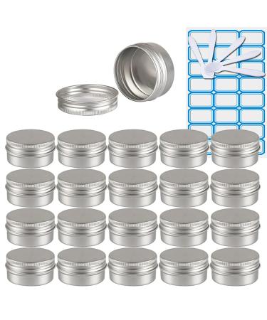 Zeoabsy 50 pieces empty 30 ml round silver aluminum tins with screw-top screw socket CREMED cans Aluminum tins doses aluminum box tin cans for cosmetics candle ointments 5x spatula 2x etiquette silver 30ml