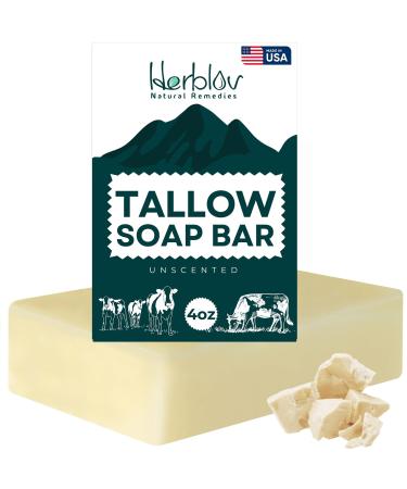 Beef Tallow Soap Bar All Natural Grass Fed Tallow Soap Unscented Moisturizing Face & Body Wash Great for Eczema Dry Itchy Sensitive Skin Handcrafted Bath Soap for Adults Kids Made in USA