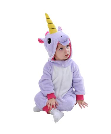 Doladola Baby Boys Girls Flannel Animal Hooded Unicorn Rompers Toddler's Jumpsuits Infant Outfit 12-18 Months Purple