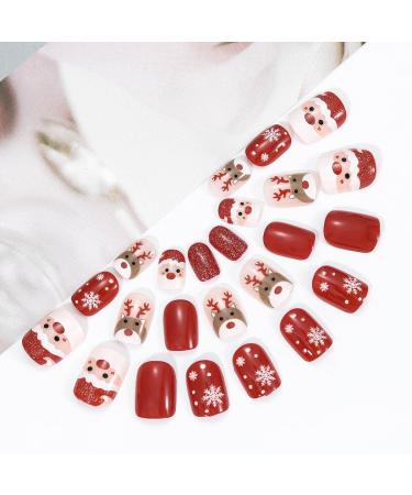 Brishow Christmas Artificial Nails - 24PCS Snow & Moose Press-On Short Red Nails for Women & Girls - Buy Online on SooperMarket.com