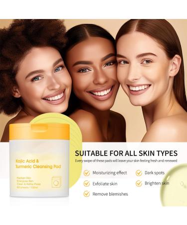 Kojic Acid Turmeric Cleansing Pads - 80 Pads for Dark Spot Fading Pore Shrinking & Oil Control - Smooth & Soft Skin Repair - Buy Online on SooperMarket.com