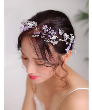 Purple Bridal Wedding Hair Vine - Denifery Natural Stone & Crystal Headpiece - Buy Online on SooperMarket.com