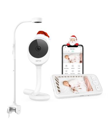 Peekababy- Baby Monitor with Camera and Audio Smart Baby Monitor with 4-in-1 Holder 5'' LCD Screen Cry Detection Sleep Analysis 2-Way Talk VOX Clear Night Vision Gift for Baby Shower White