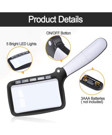 Folding Handheld Magnifying Glass with Light - 3X Large Rectangle Reading Magnifier Rectangular Handhold Magnify Lens Gifts for Seniors Reading Books Prints Lighted Gift for Low Visions(Black) - Buy Online on SooperMarket.com