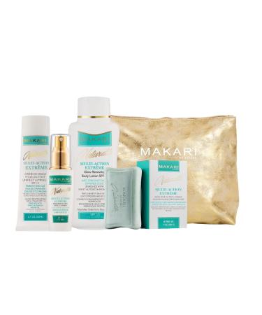 MAKARI Naturalle Multi-Action Extreme Botanical Facial Kit Moisturizing Skin Care Products for Sensitive to Dry Complexion for Women | Brilliant Skin 4 Piece Gift Set with SPF15 and Free Make up bag