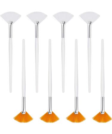 8 Pieces Fan Facial Brushes Fan Acid Applicator Long Handle Brush Cosmetic Tools for Makeup Peel (White, Orange) Orange,White
