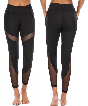 CSTOWN Women's High Waist Yoga Pants | Side Pockets | Mesh Insert | Tummy Control Leggings | Large Black - Buy Online on SooperMarket.com