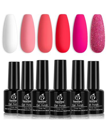 Beetles Gel Nail Polish Set - 6 Colors Sweetheart Candies Collection - Pink Glitter Gifts for Women - Soak Off Nail Gel Kit for Manicure - 0.25 Fl Oz (Pack of 6) - Buy Online on SooperMarket.com