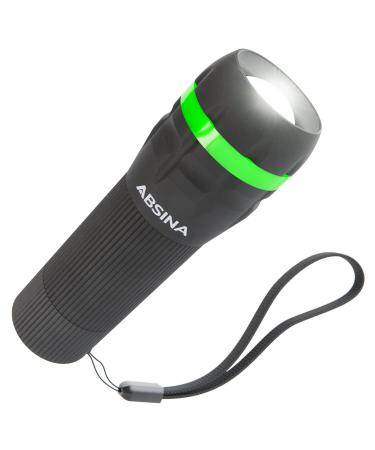 Absina Small LED flashlight Battery -operated - Mini flashlight children with 60 lumens & 110m light width - children flashlight for boys & girls continuously focusable including battery 1 Pack black