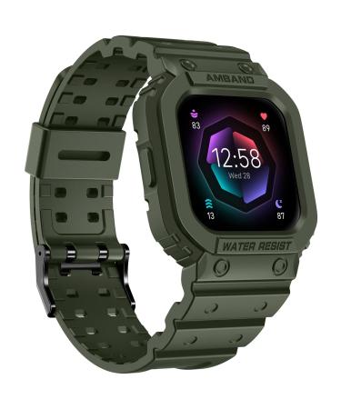 amBand Compatible for Fitbit Versa 4/ Fitbit Versa 3/ Fitbit Versa 2/ Fitbit Versa Lite/Fitbit Sense 2/ Fitbit Sense Bands with Case Protective Case Strap Rugged Sport Protector Wristbands Men Green Green Fitbit Sense 2/1 & Versa 4/3/2/1 & Versa Lite
