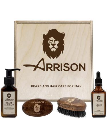 Arrison Beard Man Beard Kit Made in Italy + Birchwood box with shampoo and Bart l + beech wood brush and wild boar bristles - gift idea Bart Kit 3stk