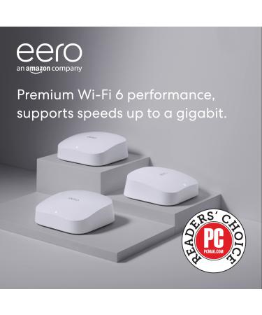 Amazon eero Pro 6 mesh Wi-Fi 6 system | Fast and reliable gigabit speeds | connect 75+ devices | Coverage up to 6,000 sq. ft. | 3-pack, 2020 release