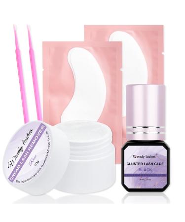 Lash Cluster Glue and Lash Remover Kit DIY Lash Extension Cluster Lash Strong Clear Lash Glue and Remover Kit Mild and Safe Cream Eyelash Remover No Residual Fast Remover Kit(Lash Glue/Remover Kit)