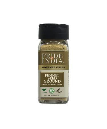 Pride of India  Fennel Seed Ground  Natural & Gourmet Spice  Perfect Addition to Tea/Drinks/ Roast/Rubs/Bakes/ - Cooling Properties  Easy to Use  1.8 oz. Small Dual Sifter Jar Fennel Seed Ground 1.8 Ounce (Pack of 1)