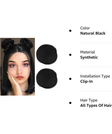 REECHO Space Bun Hair Pieces 2 PCS Mini Claw Clip in Messy & Cat Ears Fake Hair Bun Extensions Wig Accessory Updo Hairpieces for Women Girls (Pack of 2-3" Straight Natural Black) Pack of 2 - 3" Straight Natural Black - Buy Online on SooperMarket.com