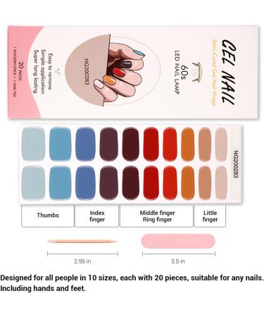 Foyute Semi Cured Gel Nail Strips 20 Pcs Soft Self-Adhesive Gel Nail Polish Wraps Sticker for Salon-Quality Manicure Set Long Lasting Easy to Apply & Remove Nail File & Wooden Stick (Colorful) - Buy Online on SooperMarket.com