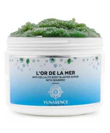 YUNASENCE L'OR DE LA MER Organic Anti Cellulite Body Blaster Scrub with Sea Salt Seaweed Lemongrass 13oz Smoothing Exfoliating Moisturizing Skin Massage Treatment.