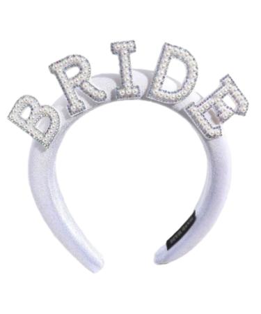 Pearl Bride Headband White Bride To Be Headband Rhinestone Bachelorette Hen Party Accessories Wide Bridal Hair Band for Wedding Party Decorations Bridal