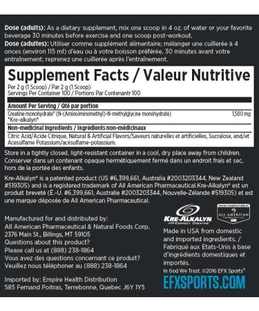 EFX Sports Kre-Alkalyn Powder 200g PH-Correct Creatine Monohydrate | Multi-Patented Formula Gain Strength Build Muscle & Enhance Performance Mango 200 gram - Buy Online on SooperMarket.com