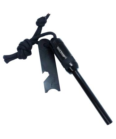 WILDAIR Ferrocerium Ferro Rod Fire Starter with Flint Striker Storage Capsule Fire Paracord Magnesium Bushcraft Flint and Steel Fire Starter Emergency Survival Kits Black
