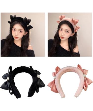 JSGHGDF Sweet Ballet Bowknot Plush Headband for Women Girls Furry Princess Hair Hoop Elegant Hair Styling Tool Pink - Buy Online on SooperMarket.com