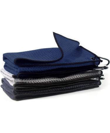 ToVii Golf Towel with Microfiber Waffle Pattern, Brush Tool Kit, Club Groove Cleaner, and Divot Tool - Navy | Golf Accessories for Men - Buy Online on SooperMarket.com