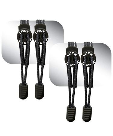 Lock Laces Elastic No Tie Shoe Laces (Pack of 2) One Size Fits All, for Kids and Adults, Elastic No Tie Shoe Laces Black-black