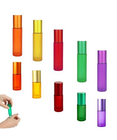 Xintangxia 10 pieces essential oils bottles of glass roll-on bottles with stainless steel scooters refillable container for essential oil perfume cosmetics massage (10ml 5ml)