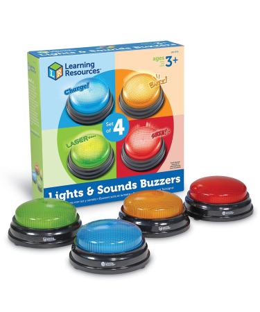 Learning resources lights and noises Summer (4 pieces) buzzer with sound answer buzzer for team games games and fun for school and at home from 3 years of 4 no batteries include