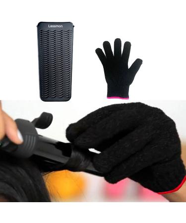 Heat-Resistant Mat Bag & Glove Set for Hair Styling Tools - Curls Smoothing Iron | 28.5cm x 14cm | Black - Buy Online on SooperMarket.com