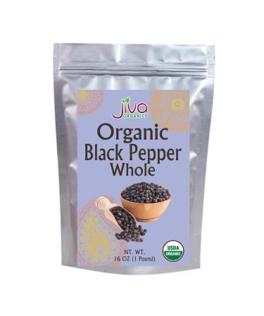 Jiva Organics Organic Whole Black Peppercorns 1 Pound - Pepper, Premium Grade for Grinder Refill