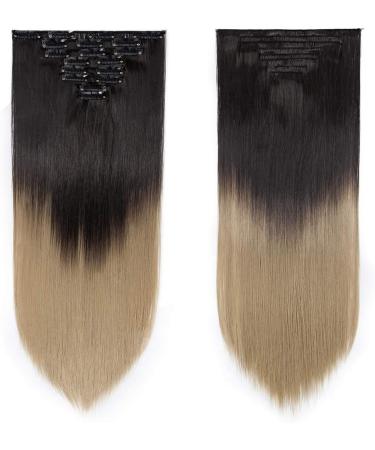 Silk-co 26 Inch 8PCS Clip in Hair Extensions Dark Brown to Ash Blond - 100% Synthetic Long Straight Hair Piece for Full Head - Buy Online on SooperMarket.com