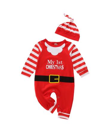 Loalirando Baby Girl Boy Christmas Romper Jumpsuit Overall Newborn Toddler Xmas Outfit Clothing One Piece My First Christmas 6-12 Months Red 01 - Santa Claus