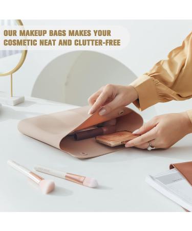 FERYES Khaki Makeup Bag & Travel Brush Holder - Portable Silicone Cosmetic Case for Toiletries - Buy Online on SooperMarket.com