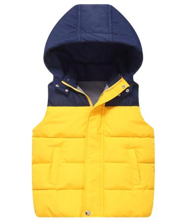 Happy Cherry Boys' Girls' Gilets Kids Waistcoat Toddlers Winter Warm Puffer Vest Jackets Lightweight Water Resistant Hoodie Gilets Windproof Down Vest 3-13 Years 6-7 Years 02-Yellow