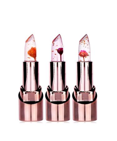 Ice Love Flower Jelly Lipstick Set - Color Changing Lip Gloss Gift - 3pcs Moisturizing Lip Balm for Teens Girls and Women - Waterproof Makeup - Buy Online on SooperMarket.com